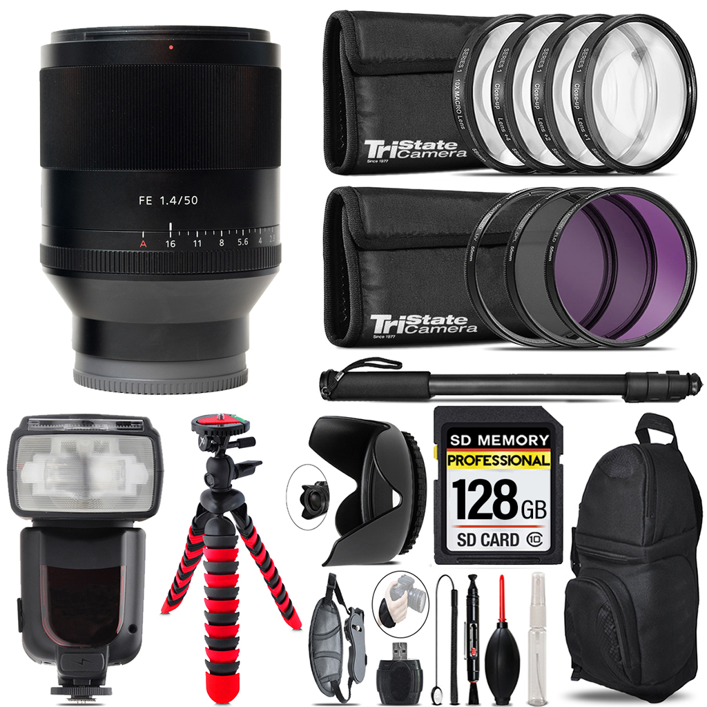 Planar T* FE 50mm f/1.4 ZA Lens  +7 Filter & More-128GB Accessory Kit *FREE SHIPPING*