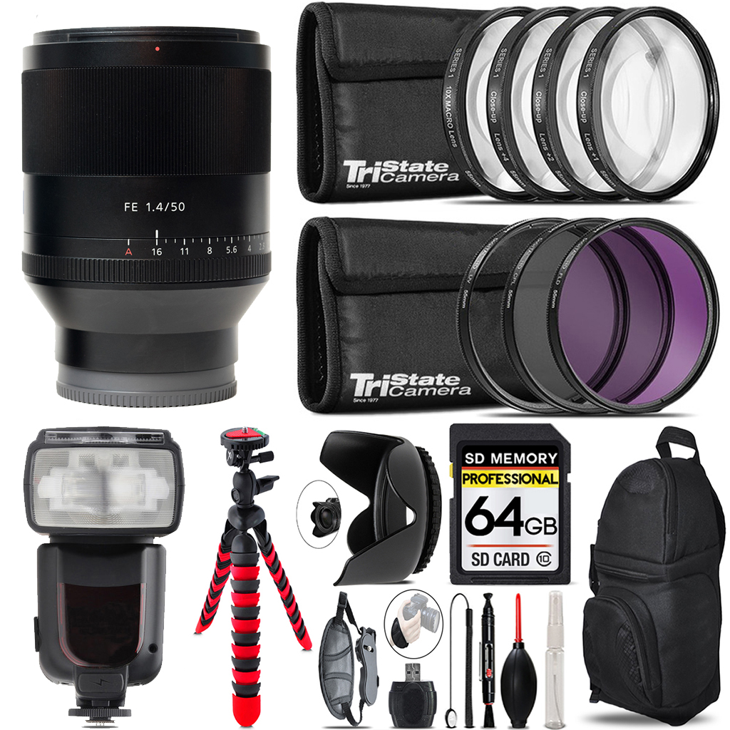 Planar T* FE 50mm f/1.4 ZA Lens  + 7 Piece Filter  & More - 64GB Kit *FREE SHIPPING*