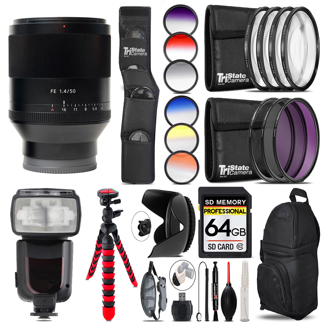 Planar T* FE 50mm f/1.4 ZA Lens  +Filter & More-64GB Accessory Kit *FREE SHIPPING*