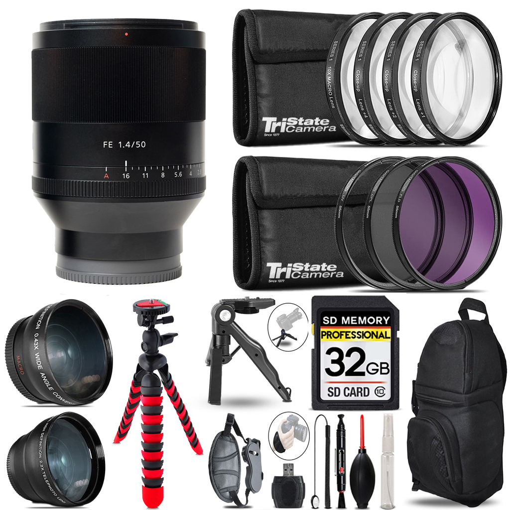 Planar T* FE 50mm f/1.4 ZA Lens  -3 Lens +Tripod +Backpack - 32GB Kit *FREE SHIPPING*