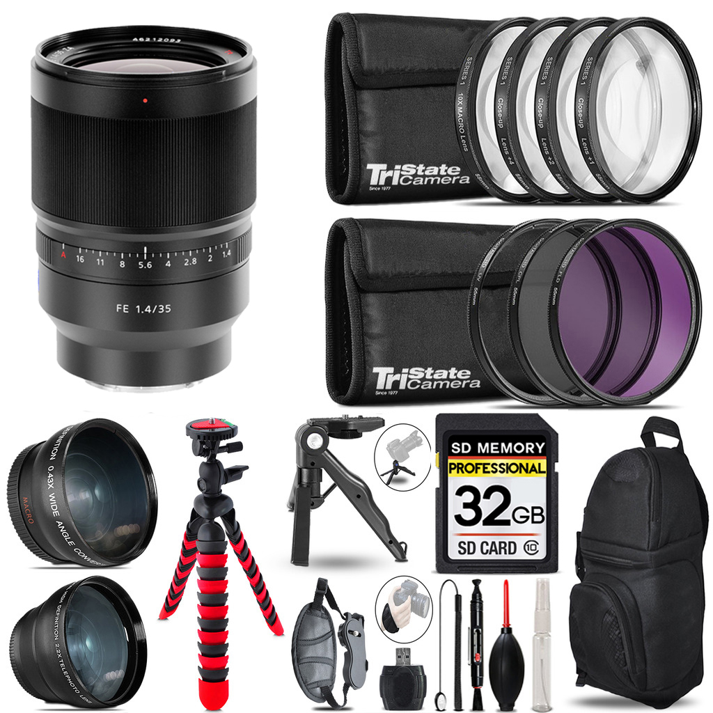 Distagon T* FE 35mm f/1.4 ZA Lens  -3 Lens +Tripod +Backpack - 32GB Kit *FREE SHIPPING*