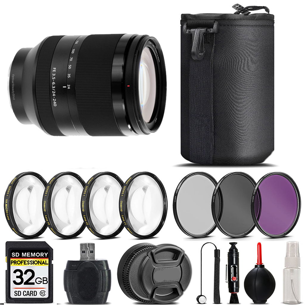 FE 24-240mm f/3.5-6.3 OSS Lens +4PC Macro Kit +UV,CPL, FLD Filter -32GB *FREE SHIPPING*