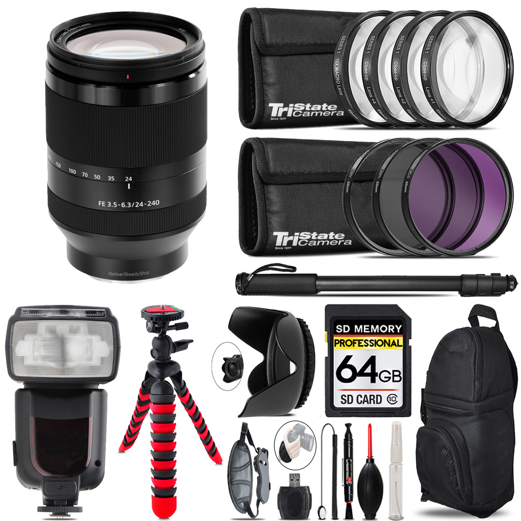 FE 24-240mm f/3.5-6.3 OSS Lens-7 Piece Filter & More-64GB Accessory Kit *FREE SHIPPING*