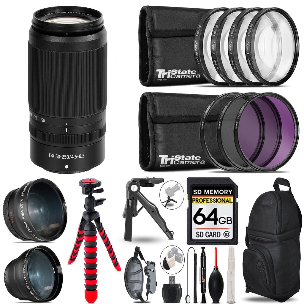NIKKOR Z DX 50-250mm f/4.5-6.3 VR Lens+ Lenses+ Tripod +Backpack -64GB *FREE SHIPPING*
