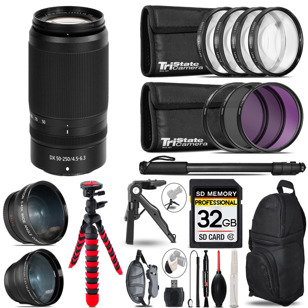 NIKKOR Z DX 50-250mm f/4.5-6.3 VR Lens-3 Lenses+Tripod +Backpack -32GB *FREE SHIPPING*