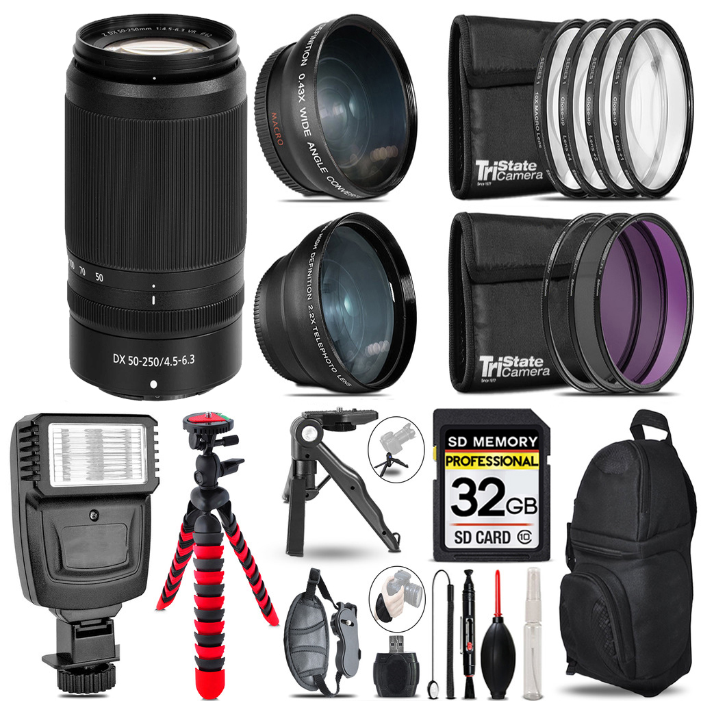 NIKKOR Z DX 50-250mm f/4.5-6.3 VR Lens+ Lenses+Flash +Tripod -32GB Kit *FREE SHIPPING*