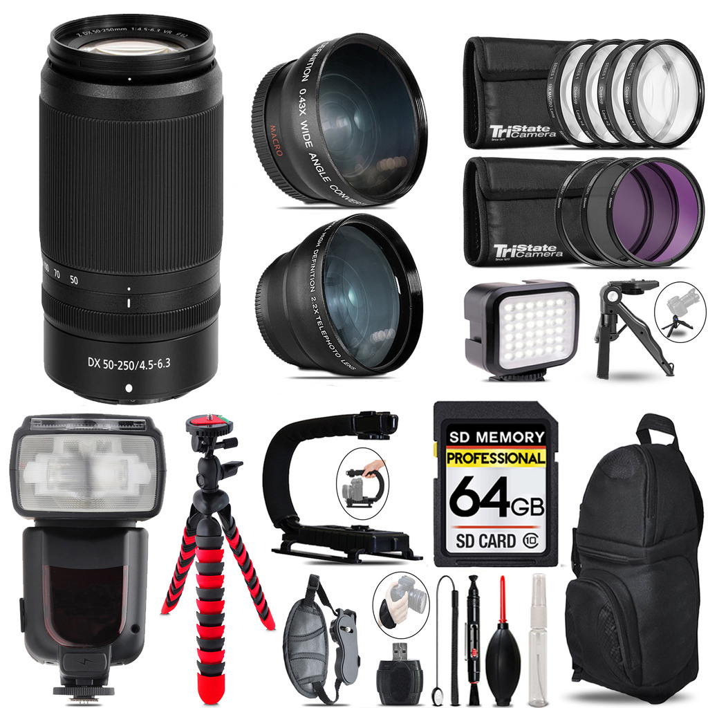 NIKKOR Z DX 50-250mm f/4.5-6.3 VR Lens+ LED Light +Tripod -64GB Kit *FREE SHIPPING*