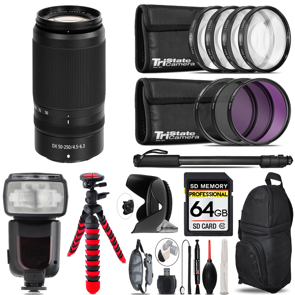 NIKKOR Z DX 50-250mm f/4.5-6.3 VR Lens+ 7 Piece Filter & More-64GB Kit *FREE SHIPPING*