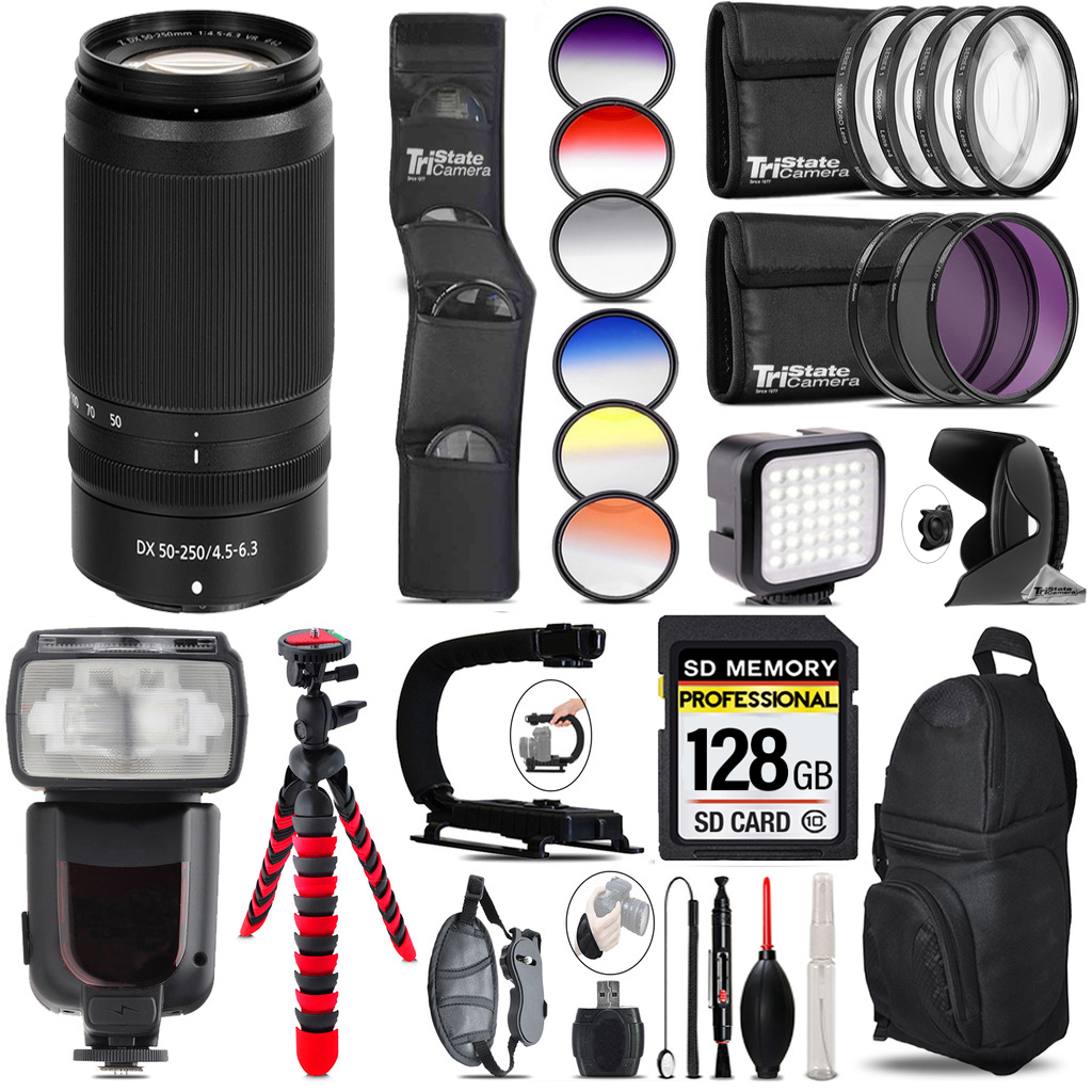NIKKOR Z DX 50-250mm f/4.5-6.3 VR Lens+ LED Light -128GB Kit Bundle *FREE SHIPPING*
