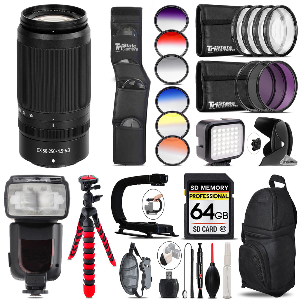 NIKKOR Z DX 50-250mm f/4.5-6.3 VR Lens+ LED Light -64GB Kit Bundle *FREE SHIPPING*