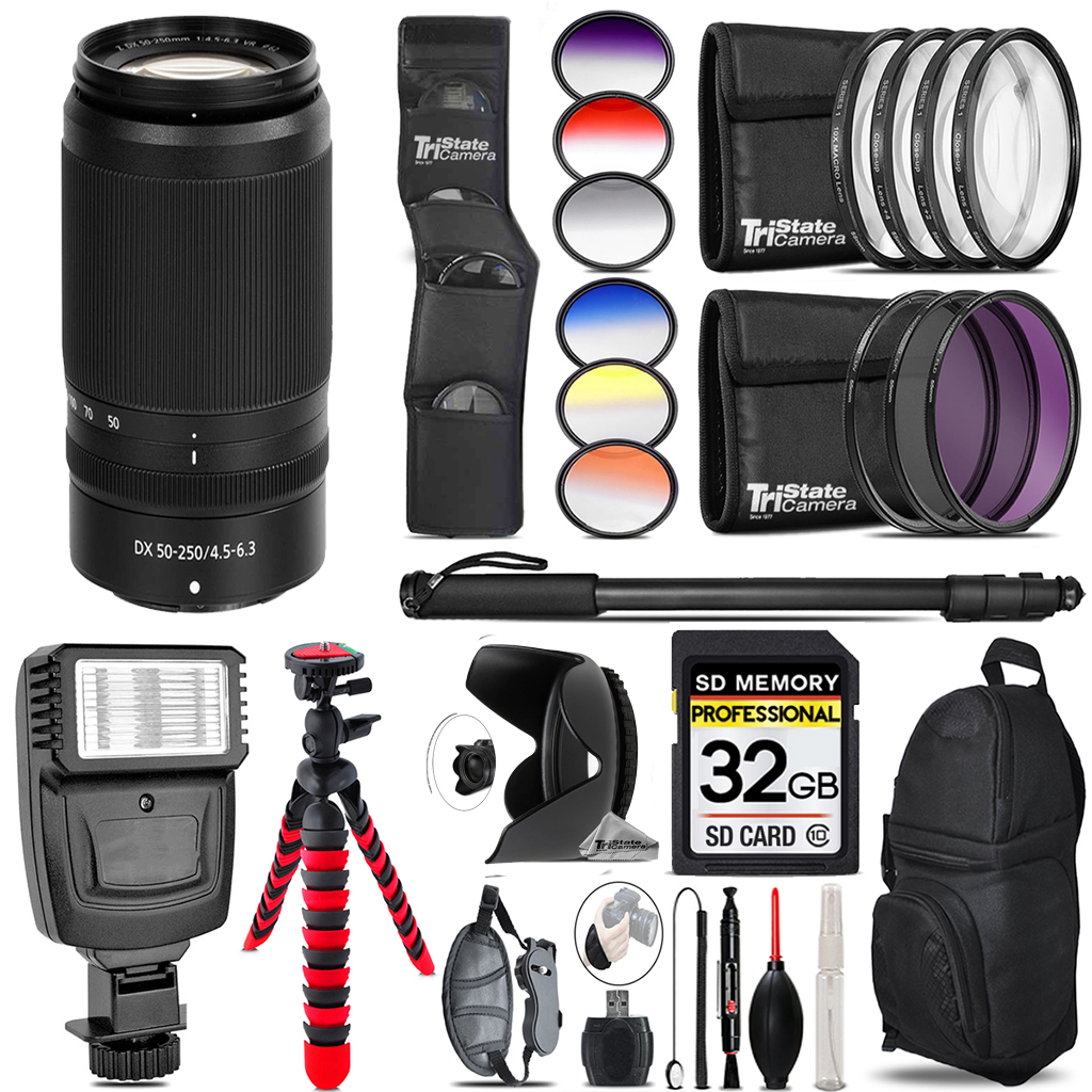 NIKKOR Z DX 50-250mm f/4.5-6.3 VR Lens+Flash+Color Filter Set-32GB Kit *FREE SHIPPING*