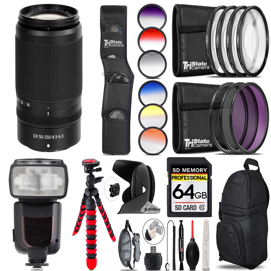 NIKKOR Z DX 50-250mm f/4.5-6.3 VR Lens+13 Piece Filter&More-64GB Kit *FREE SHIPPING*