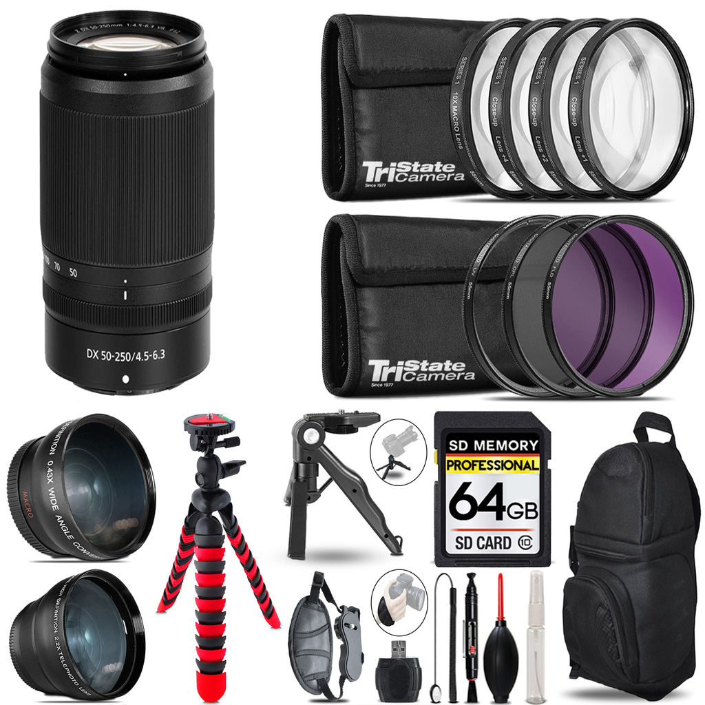 NIKKOR Z DX 50-250mm f/4.5-6.3 VR Lens -3 Lens+ Tripod+Backpack-64GB *FREE SHIPPING*