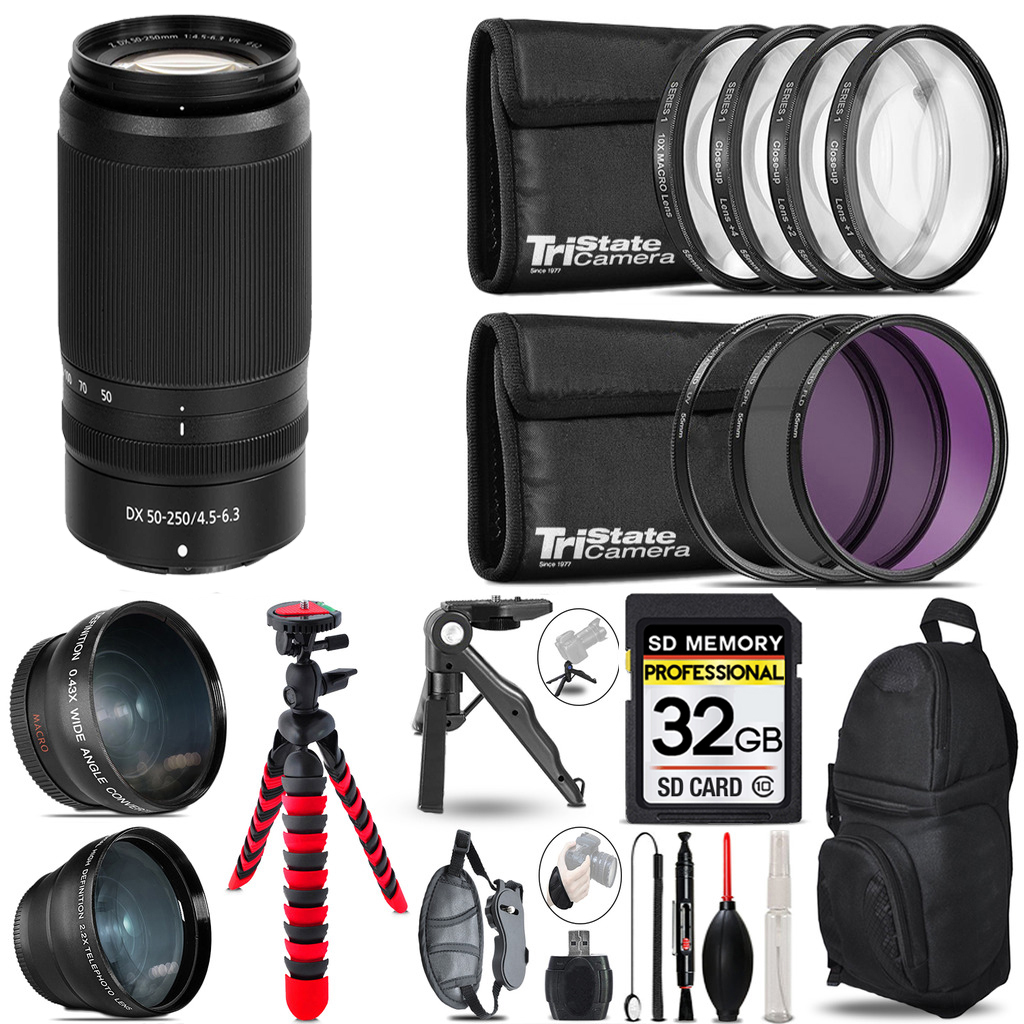NIKKOR Z DX 50-250mm f/4.5-6.3 VR Lens- 3 Lens+Tripod+Backpack- 32GB *FREE SHIPPING*