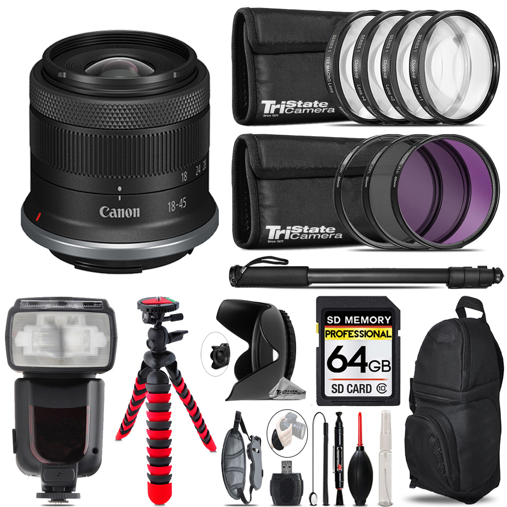 RF-S 18-45mm f/4.5-6.3 IS STM Lens+ 7 Piece Filter & More-64GB Kit *FREE SHIPPING*