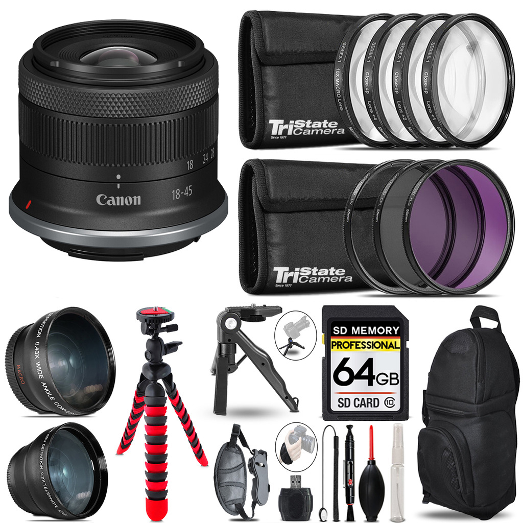 RF-S 18-45mm f/4.5-6.3 IS STM Lens -3 Lens+ Tripod+Backpack-64GB *FREE SHIPPING*