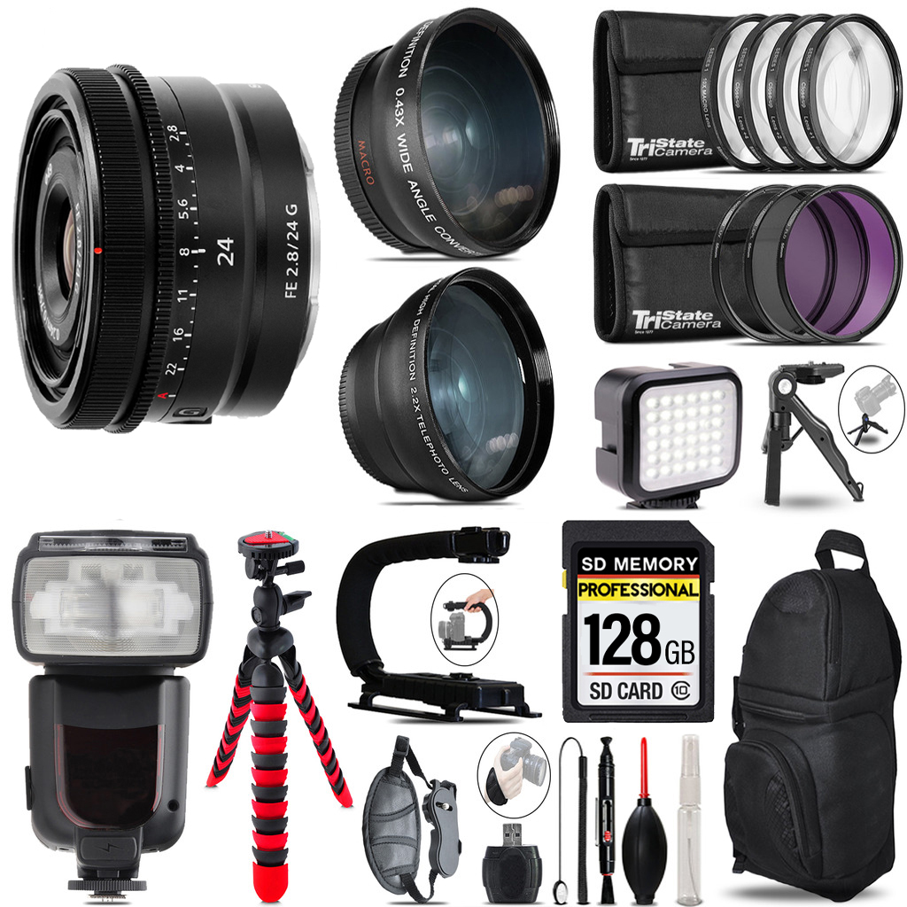 FE 24mm f/2.8 G Lens + LED Light + Tripod -128GB Kit *FREE SHIPPING*