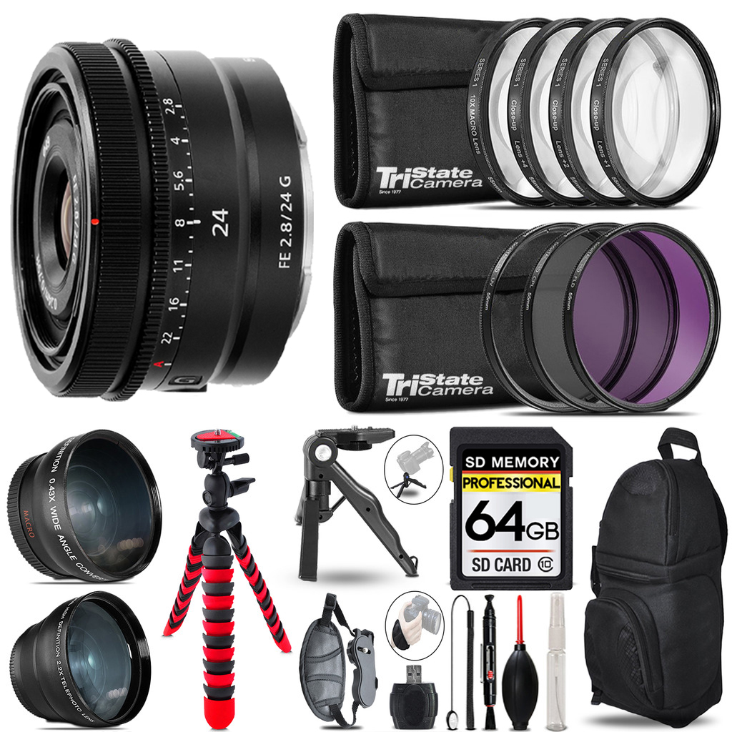 FE 24mm f/2.8 G Lens + Lenses+ Tripod +Backpack -64GB *FREE SHIPPING*