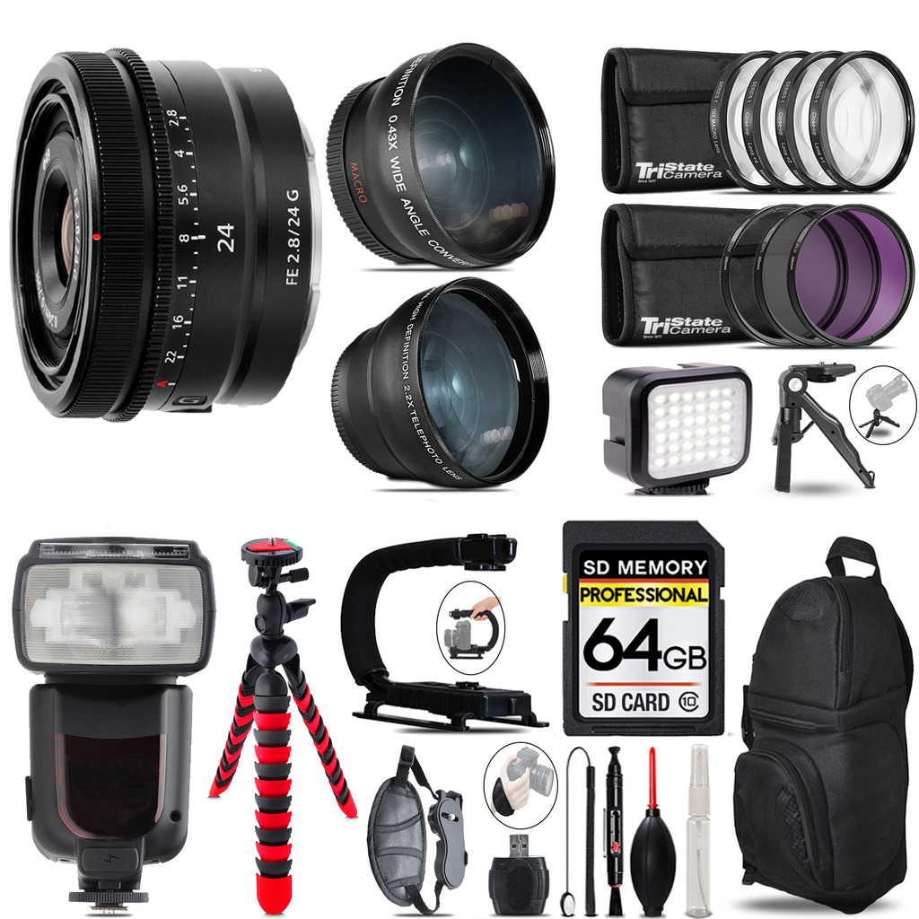 FE 24mm f/2.8 G Lens + LED Light +Tripod -64GB Kit *FREE SHIPPING*