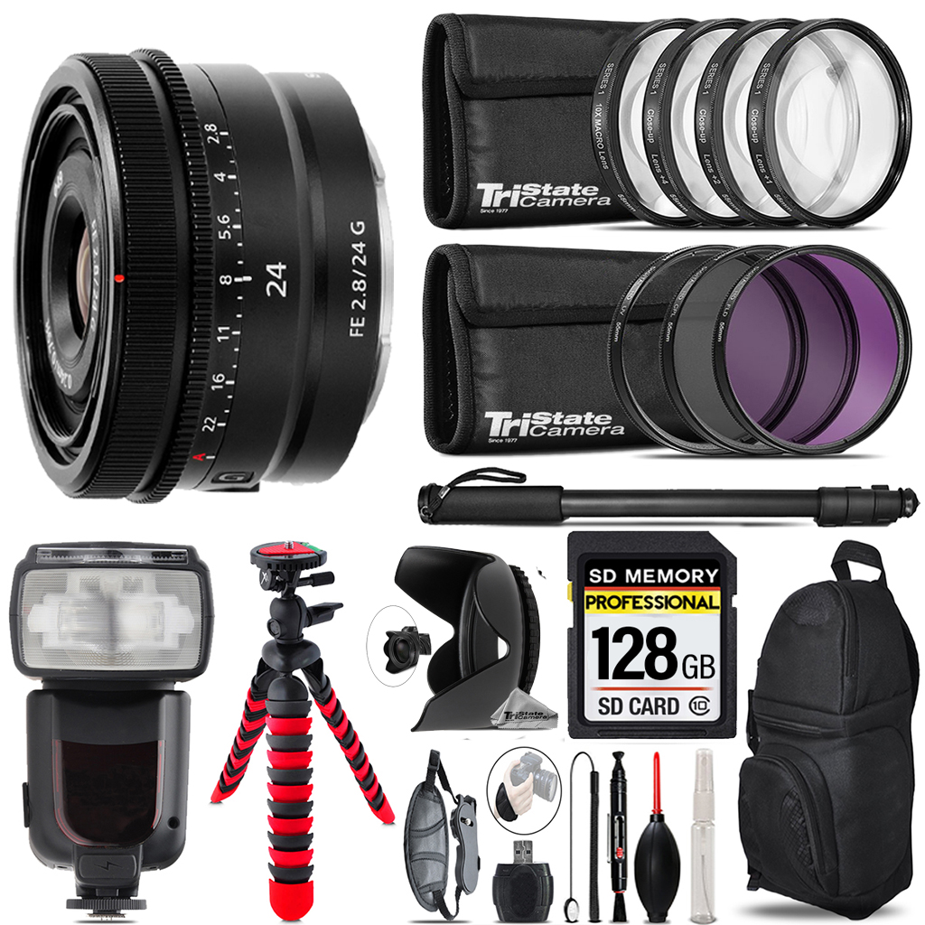 FE 24mm f/2.8 G Lens +7 Piece Filter & More-128GB Kit *FREE SHIPPING*
