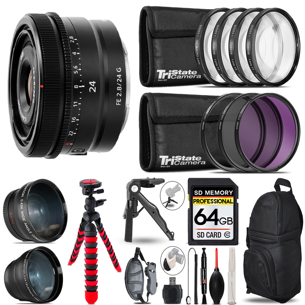 FE 24mm f/2.8 G Lens  -3 Lens+ Tripod+Backpack-64GB *FREE SHIPPING*