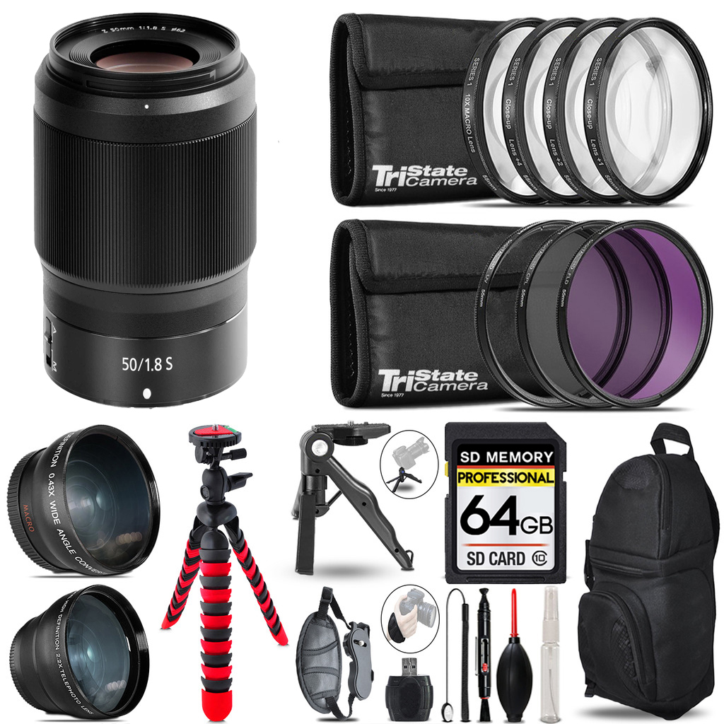 NIKKOR Z 50mm f/1.8 S Lens+ Lenses+ Tripod +Backpack -64GB *FREE SHIPPING*