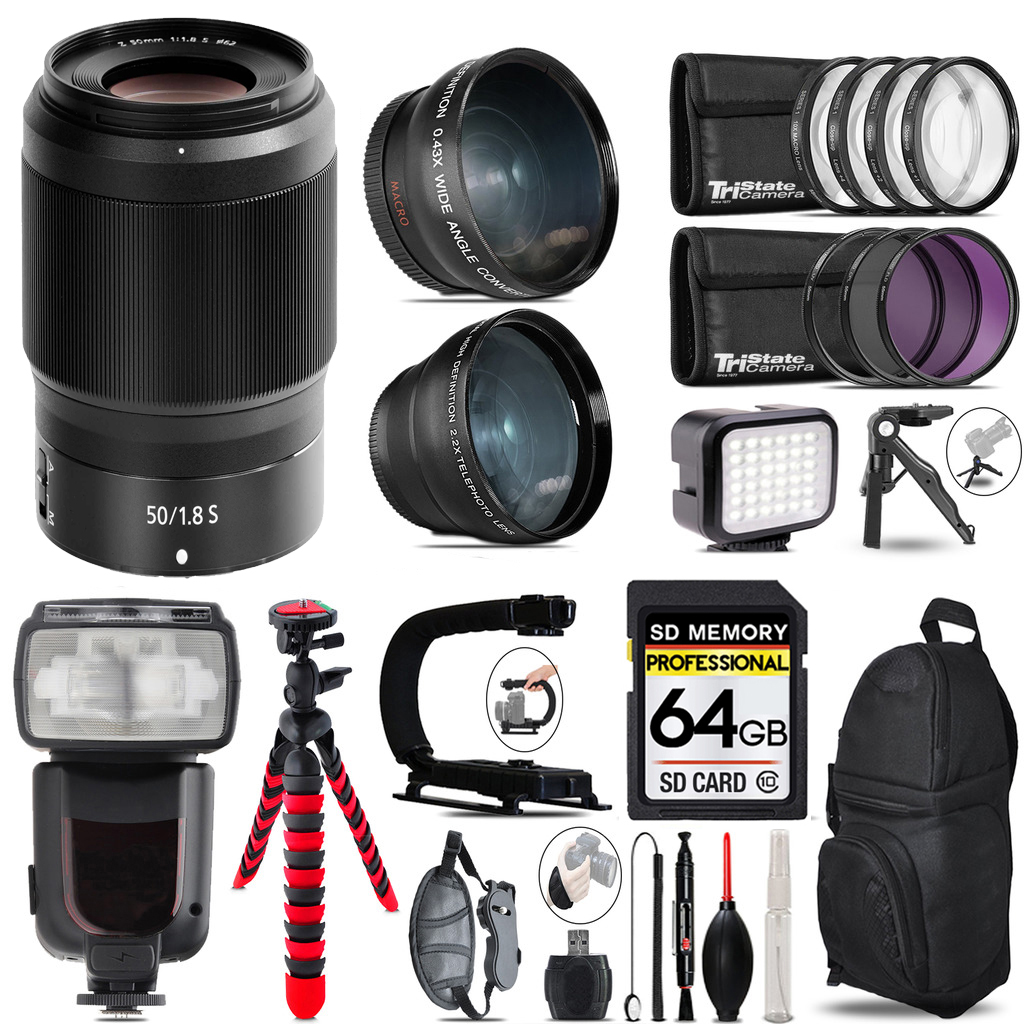 NIKKOR Z 50mm f/1.8 S Lens+ LED Light +Tripod -64GB Kit *FREE SHIPPING*