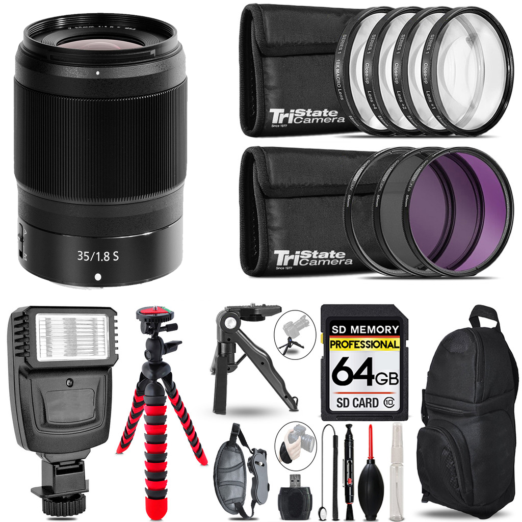 NIKKOR Z 35mm f/1.8 S Lens+Flash+MACRO UV-CPL-FLD-64GB Kit *FREE SHIPPING*