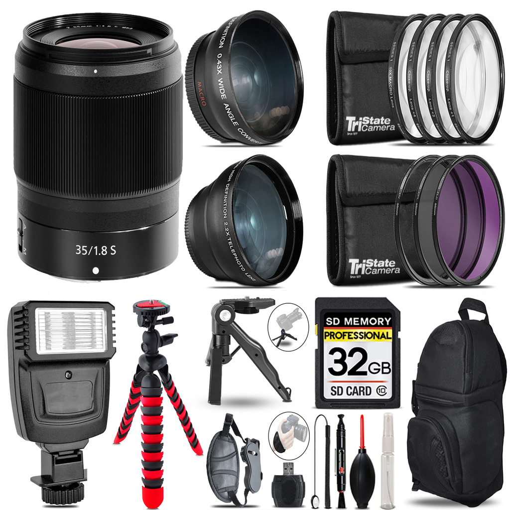 NIKKOR Z 35mm f/1.8 S Lens3 Lenses+Flash +Tripod -32GB Kit *FREE SHIPPING*