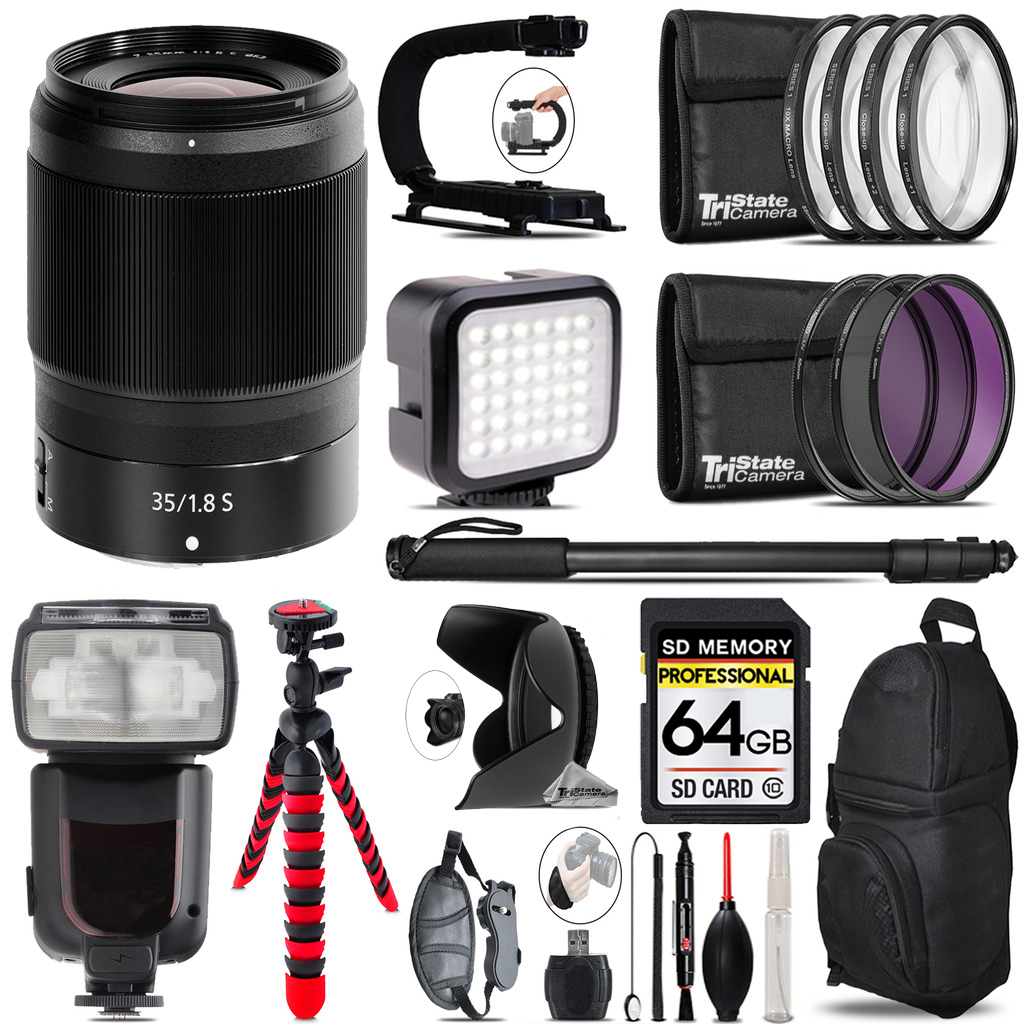 NIKKOR Z 35mm f/1.8 S Lens + LED Flash+ Bag -64GB Bundle *FREE SHIPPING*