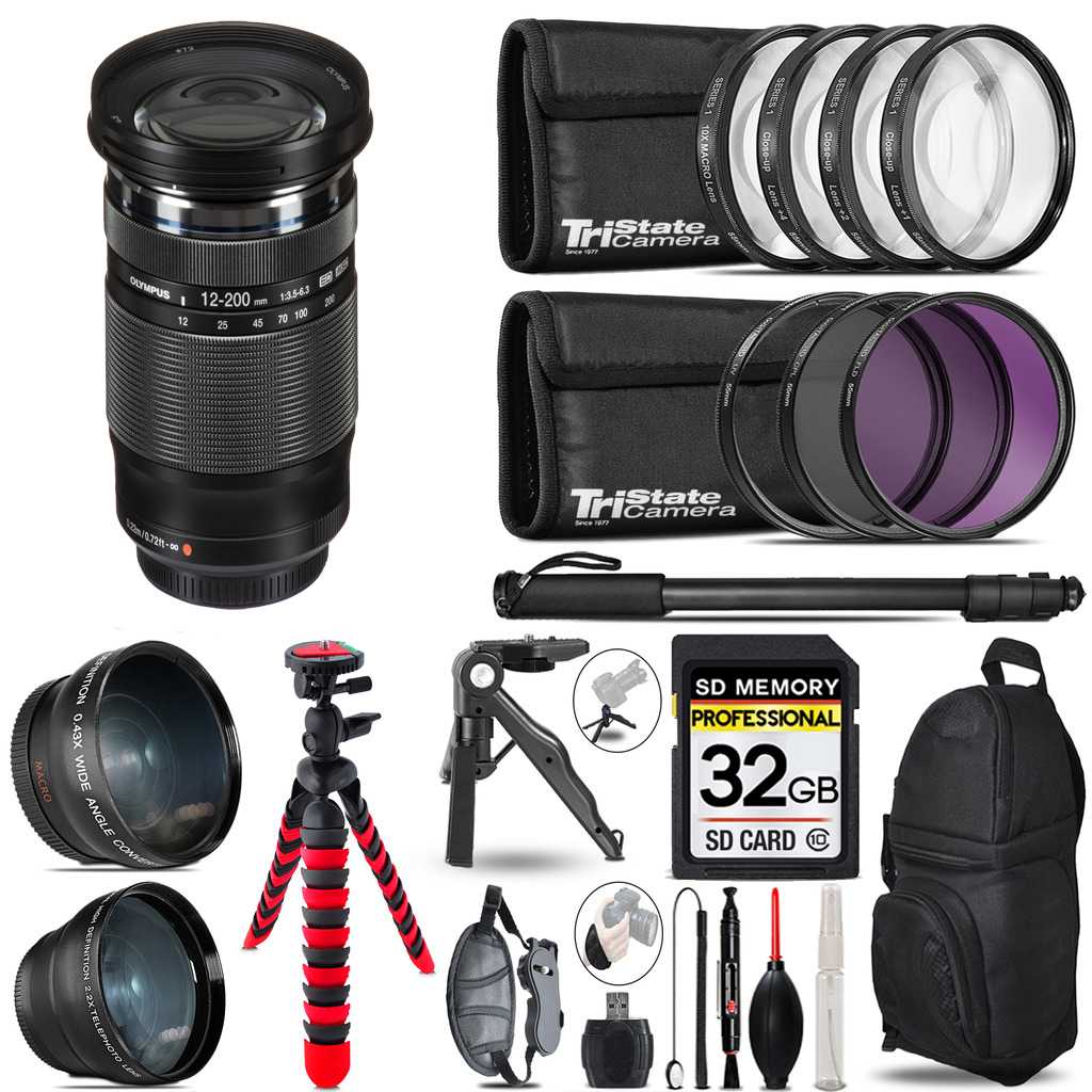 M.Zuiko Digital 12-200mm f/3.5-6.3 Lens -3 Lenses+Tripod +Backpack -32GB *FREE SHIPPING*