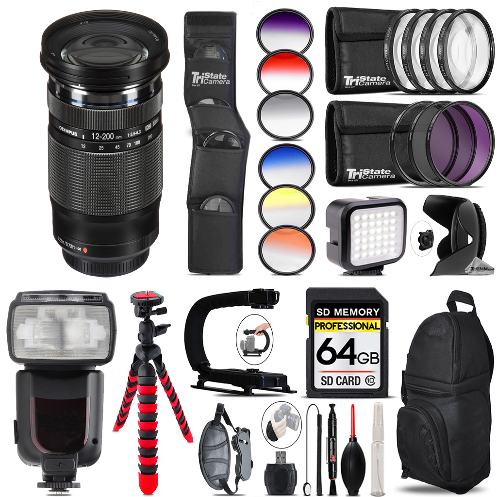 M.Zuiko Digital ED 12-200mm f/3.5-6.3 Lens+ LED Light -64GB Kit Bundle *FREE SHIPPING*