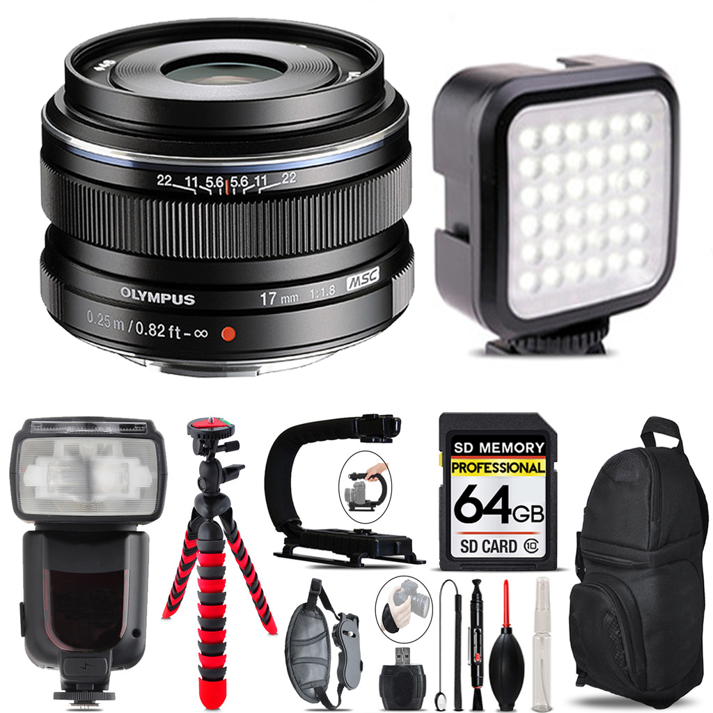 M.Zuiko Digital 17mm f/1.8 Lens +LED Light - 64GB Accessory Bundle *FREE SHIPPING*