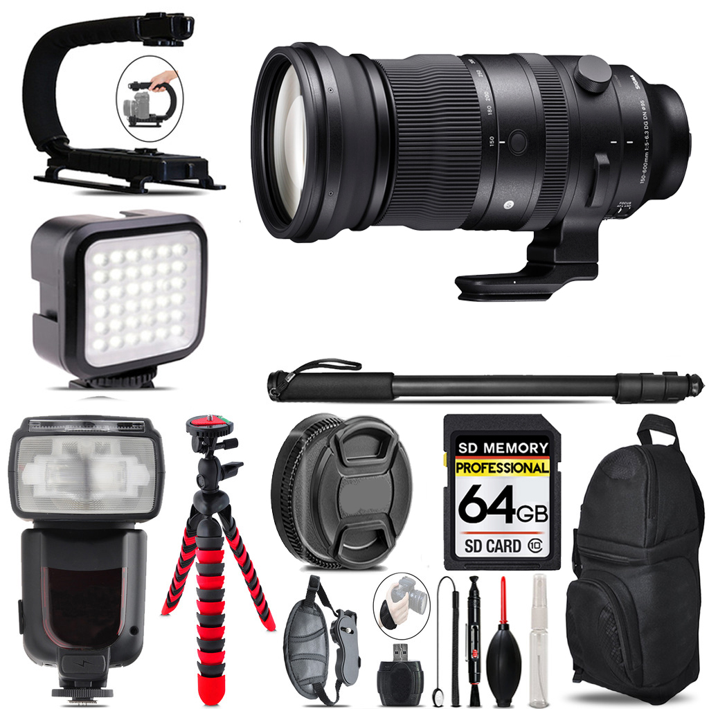150-600mm f/5-6.3 DG DN OS Sports Lens Sony+ LED Flash+ Bag -64GB Bundle *FREE SHIPPING*