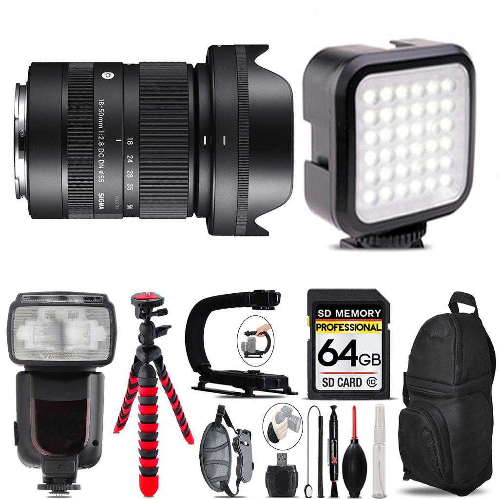 18-50mm f/2.8 DC DN Lens for Sony E +LED Light - 64GB Accessory Bundle *FREE SHIPPING*