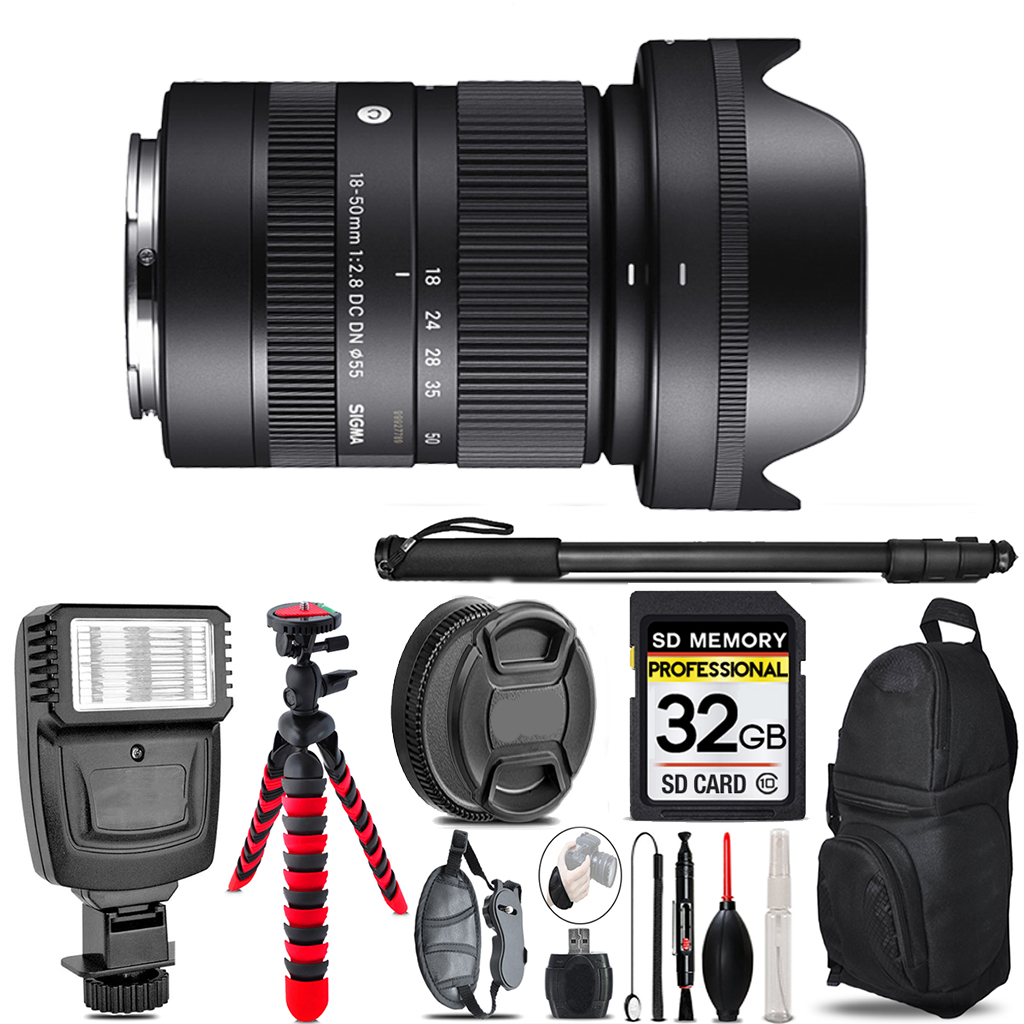 18-50mm f/2.8 DC DN Lens for Sony E + Flash - 32GB Accessory Kit *FREE SHIPPING*