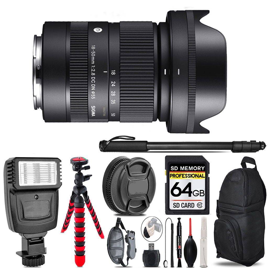 18-50mm f/2.8 DC DN Lens for Sony- Video Kit + Flash-64GB Accessory Bundle *FREE SHIPPING*