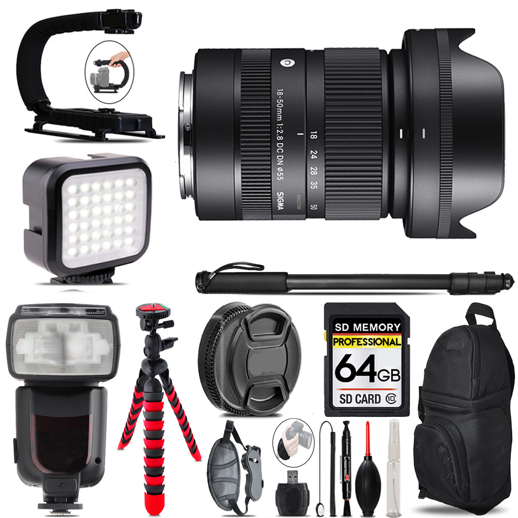 18-50mm f/2.8 DC DN Lens for Sony+ LED Flash+ Bag - 64GB Accessory Bundle *FREE SHIPPING*