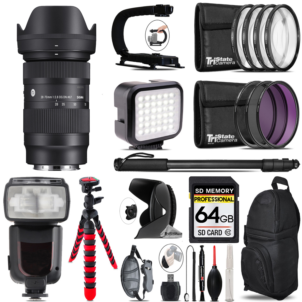 28-70mm f/2.8 DG DN Lens for Sony E-Mount + LED Flash+ Bag -64GB Bundle *FREE SHIPPING*