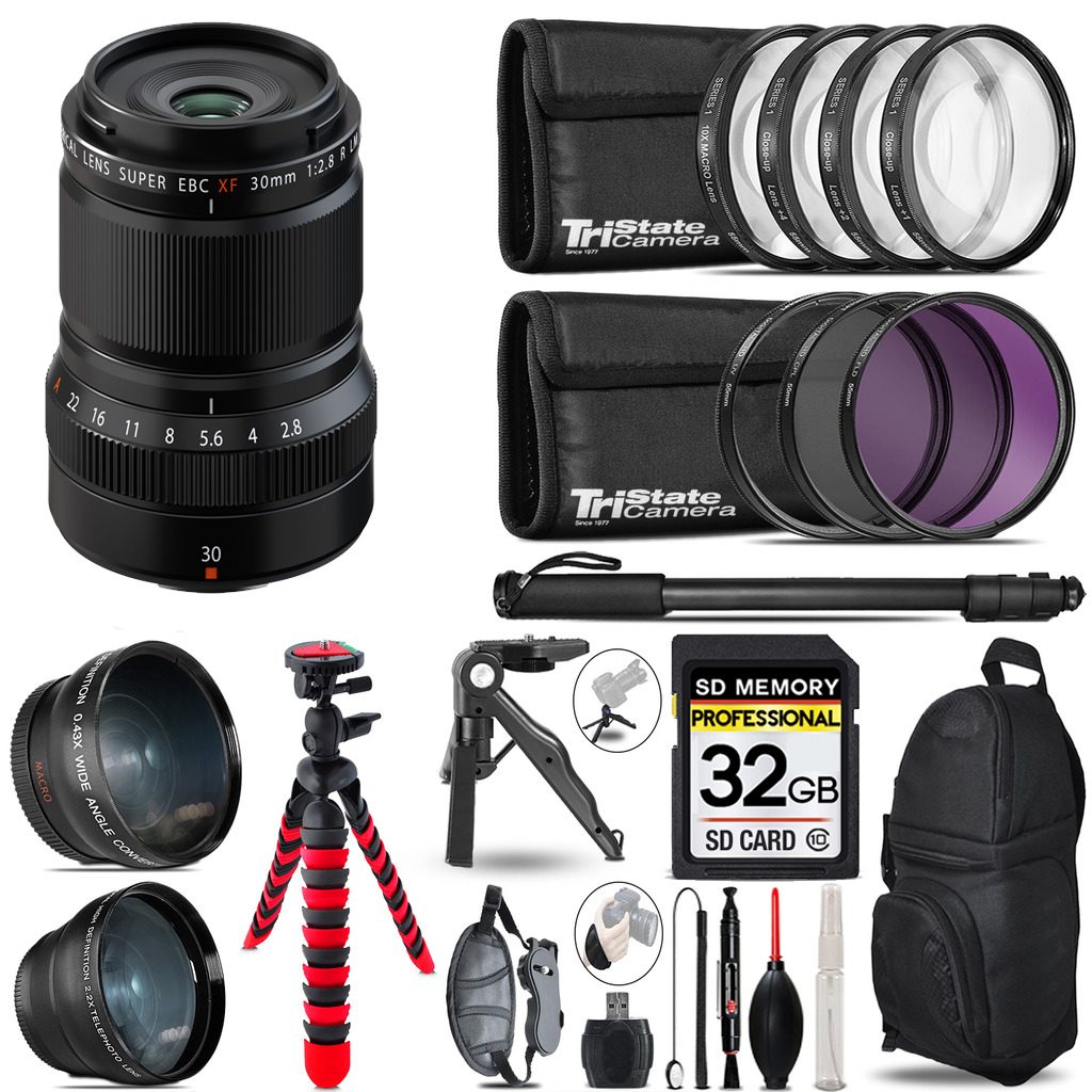 XF 30mm f/2.8 R LM WR Macro Lens -3 Lenses+Tripod +Backpack -32GB *FREE SHIPPING*