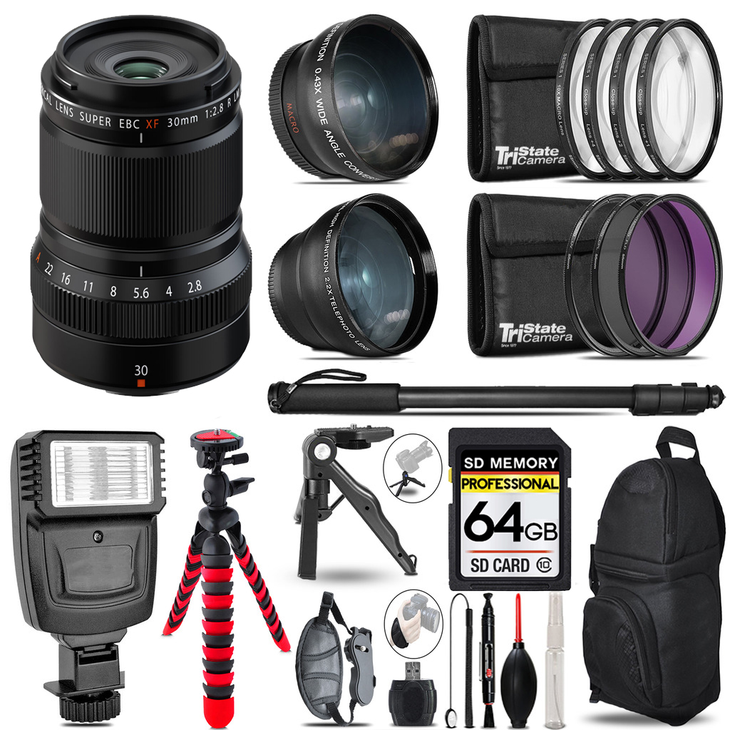 XF 30mm f/2.8 R LM WR Macro Lens -3 Lenses+Flash +Tripod -64GB Kit *FREE SHIPPING*
