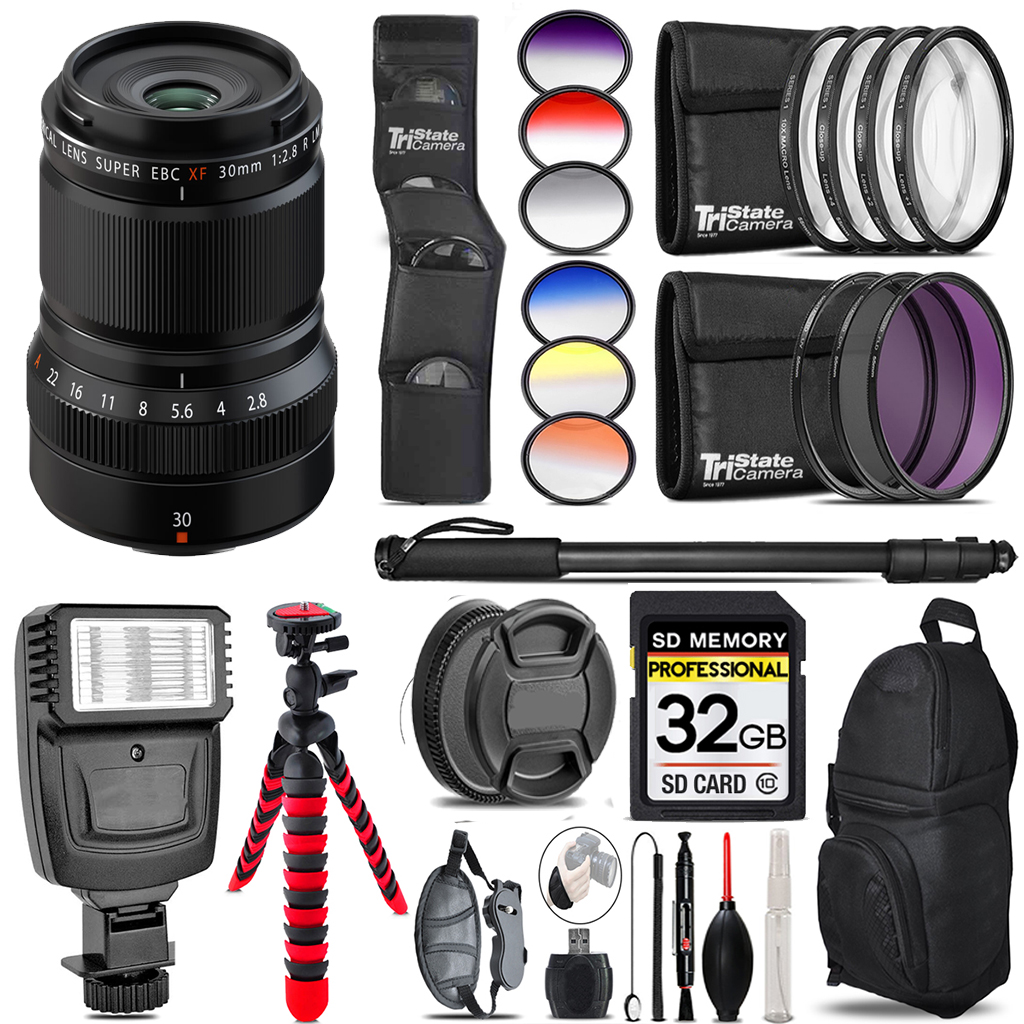 XF 30mm f/2.8 R LM WR Macro Lens +Flash+Color Filter Set -32GB Kit *FREE SHIPPING*