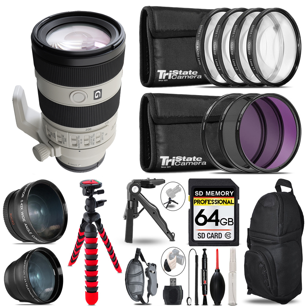 FE 70-200mm f/4 Macro G OSS II Lens-3 Lens Kit + Tripod +Backpack -64GB Kit *FREE SHIPPING*