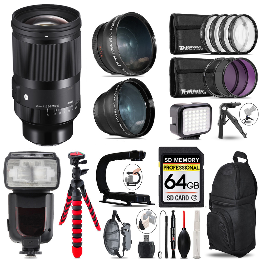 35mm f/1.2 DG DN Art Lens for Sony E+ LED Light +Tripod -64GB Kit *FREE SHIPPING*