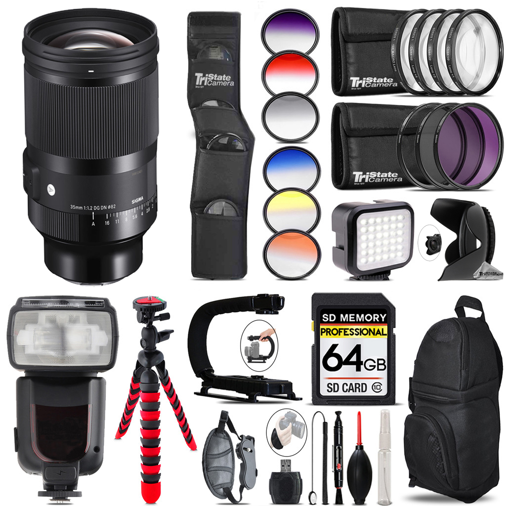 35mm f/1.2 DG DN Art Lens for Sony E+ LED Light -64GB Kit Bundle *FREE SHIPPING*