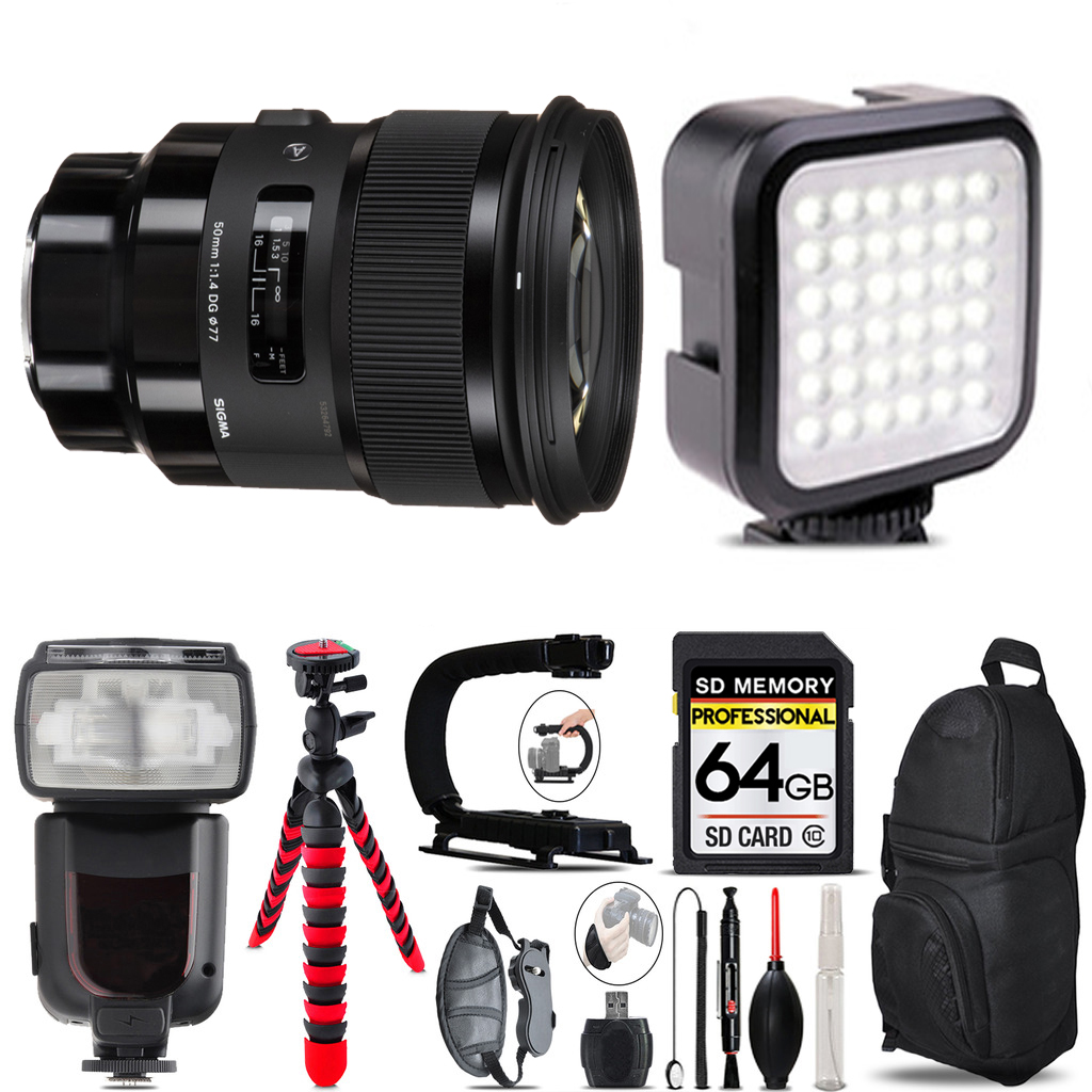 50mm f/1.4 DG HSM Art Lens for Sony E  +LED Light - 64GB Accessory Bundle *FREE SHIPPING*