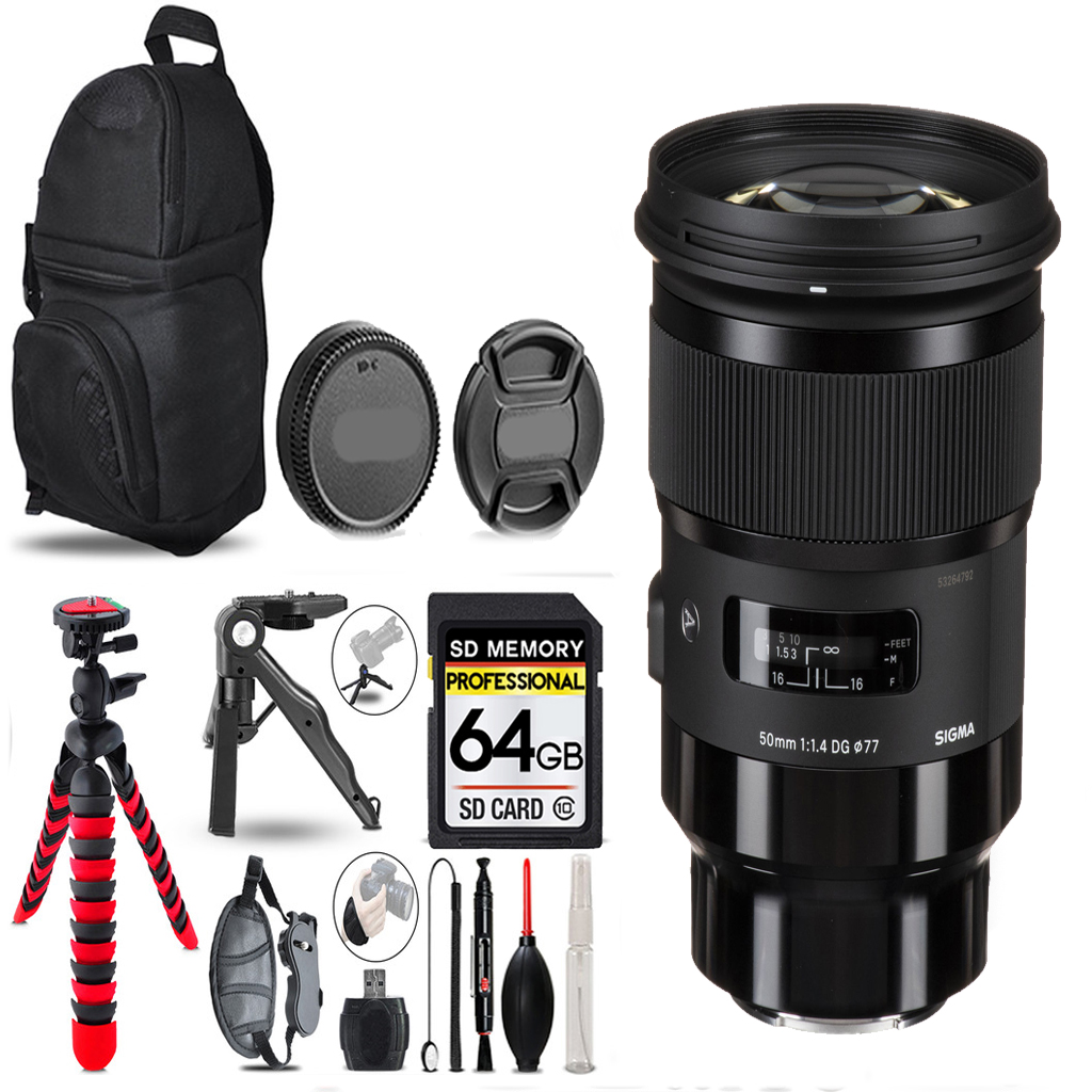 50mm f/1.4 DG HSM Art Lens  -+Tripod + Backpack - 64GB Accessory Bundle *FREE SHIPPING*