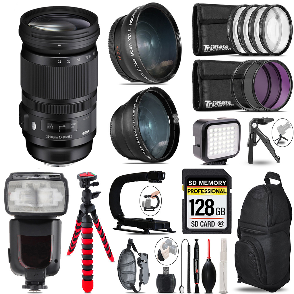 24-105mm f/4 DG OS HSM Lens for Canon EF + LED Light + Tripod -128GB Kit *FREE SHIPPING*