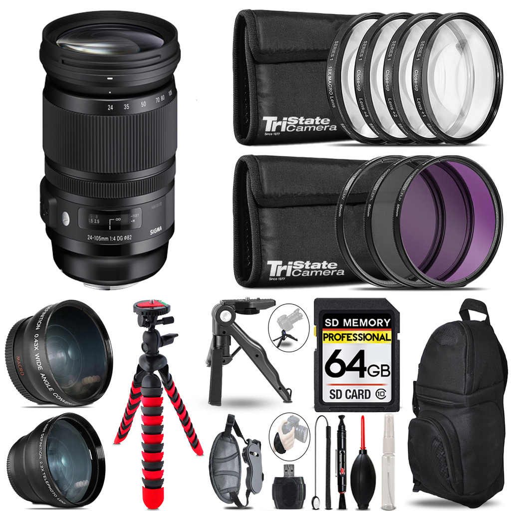 24-105mm f/4 DG OS HSM Lens for Canon EF 3 Lenses+ Tripod +Backpack -64GB *FREE SHIPPING*