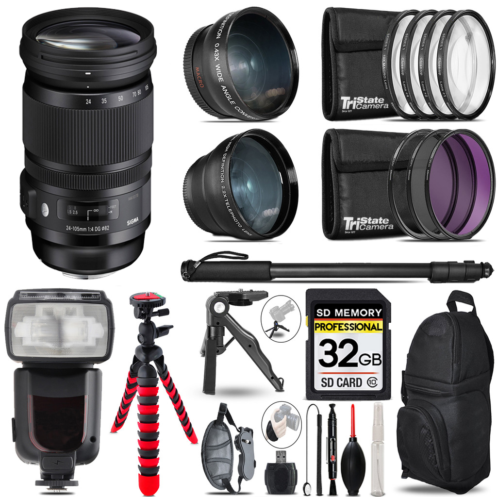 24-105mm f/4 DG OS HSM Art Lens for Canon EF -3 Lenses+Monopod -32GB Kit *FREE SHIPPING*
